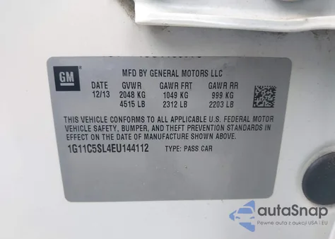 2014 Chevrolet Malibu 1Lt из США, поврежденный, VIN 1G11C5SL4EU144112